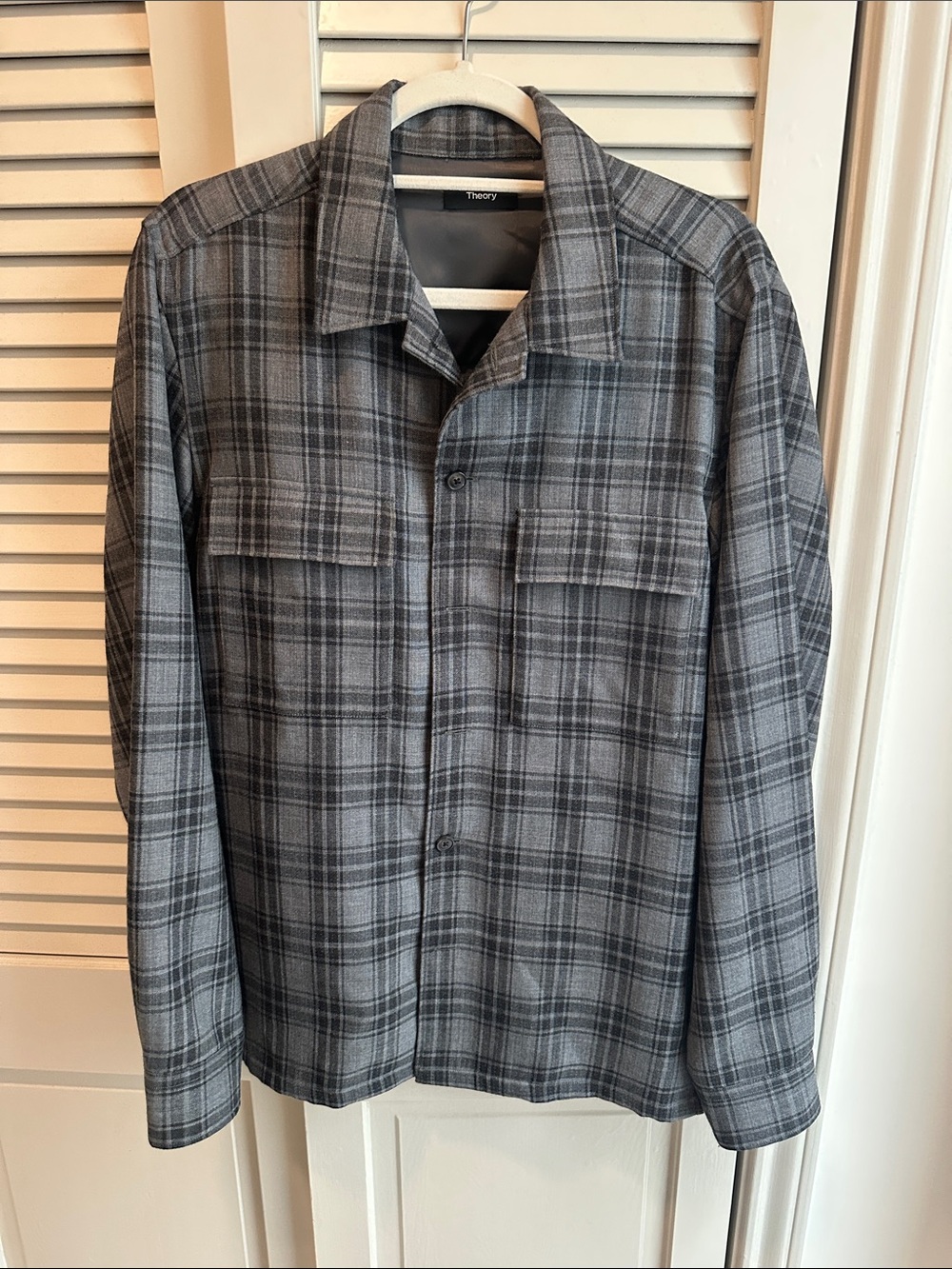 Theory Men's Gray Plaid Lightweight Shirt Jacket